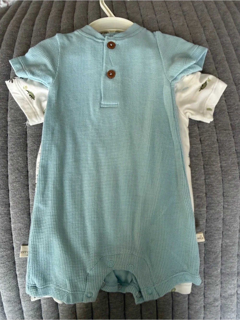 Milkberry White Baby Polo Romper with Green Crocodile Print
